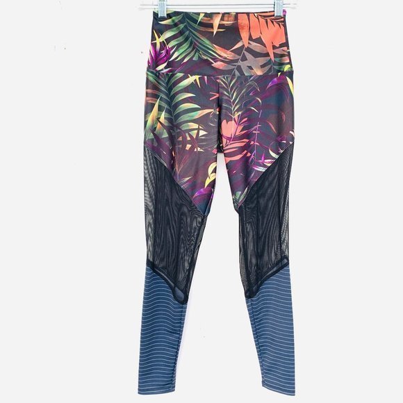 Onzie Pants - Onzie Floral Mesh Leggings Womens High Rise Pull On Size S/M